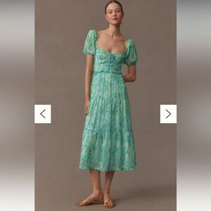 ASTR The Label Bustier Puff Sleeve Midi
Dress Green Blue Floral M